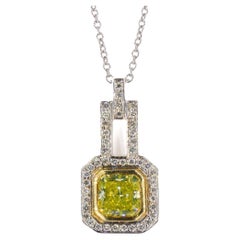 J. Birnbach GIA Certified 0.95 Fancy Intense Yellow Radiant Diamond Necklace
