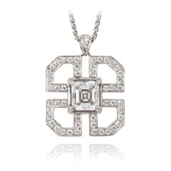 J. Birnbach GIA Certified 1.01 Carat Asscher Cut Diamond Art Deco Style Pendant