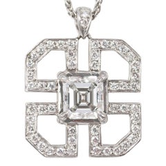 J. Birnbach GIA Certified 1.01 Carat Asscher Cut Diamond Art Deco Style Pendant