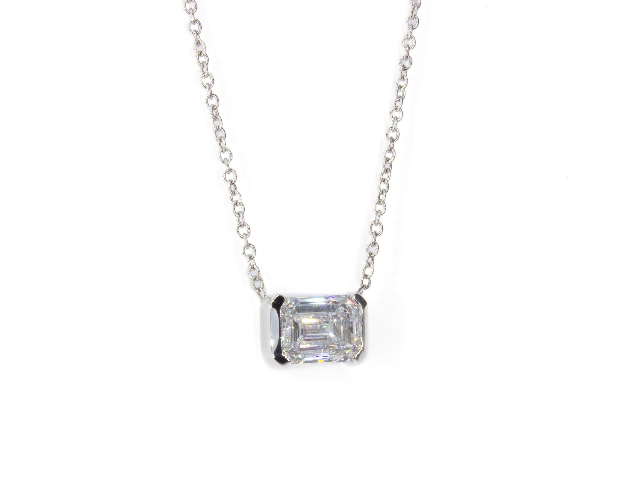 Contemporary J. Birnbach GIA Certified 1.01 D SI2 Carat Emerald Cut Diamond Necklace For Sale