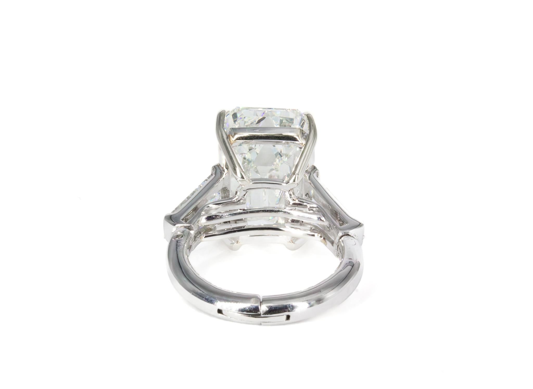 Women's or Men's J. Birnbach GIA Certified 10.22 Carat J VS1 Emerald Cut Diamond Three-Stone Ring For Sale