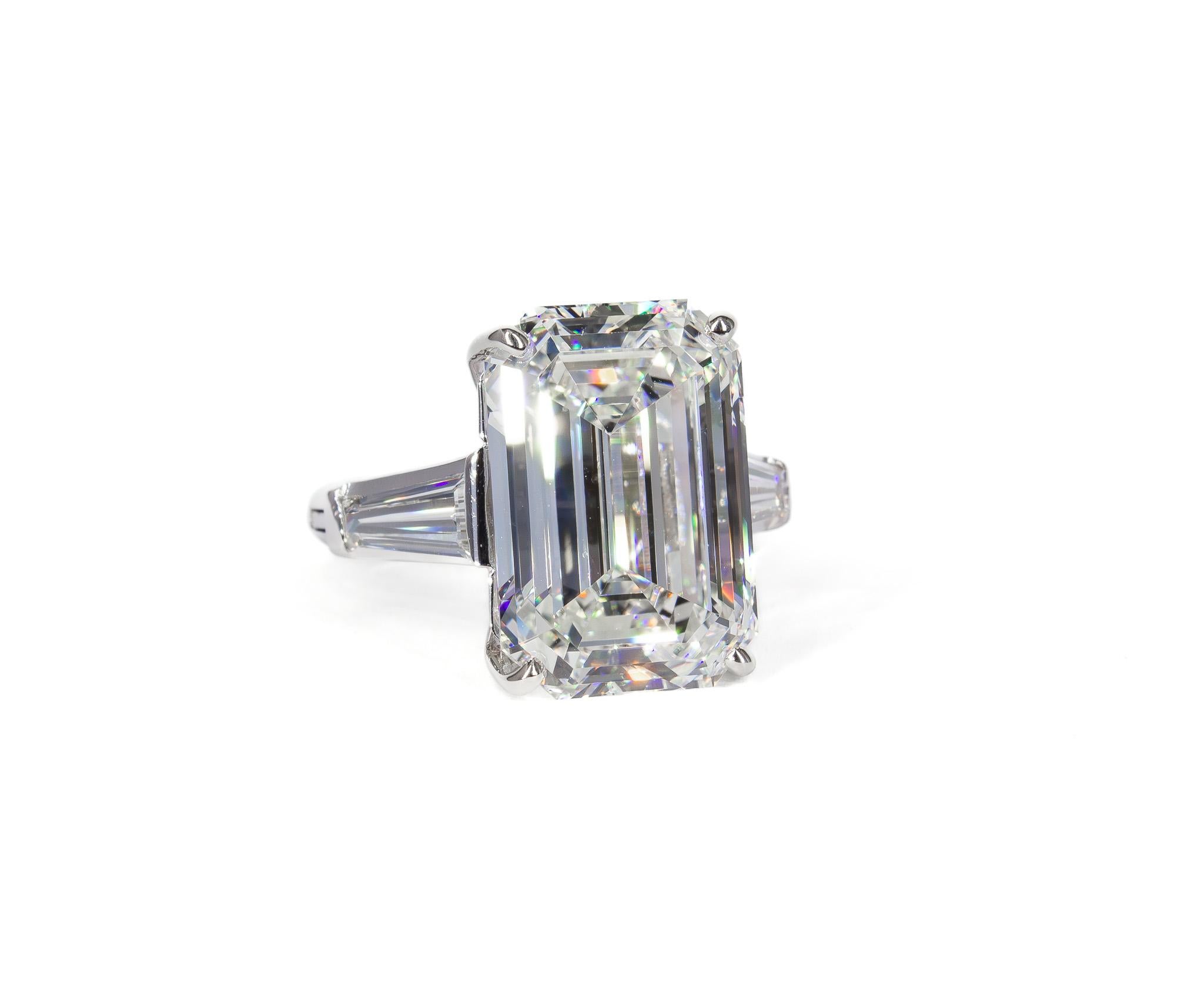J. Birnbach GIA Certified 10.22 Carat J VS1 Emerald Cut Diamond Three-Stone Ring For Sale 2