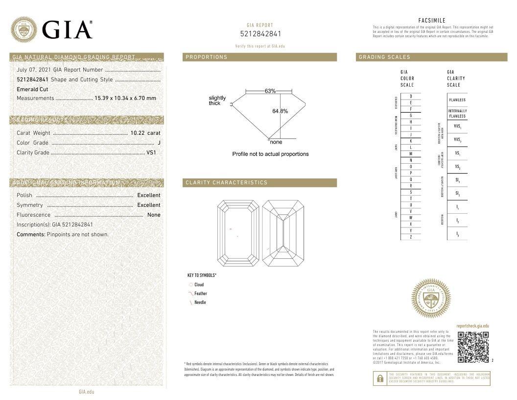 J. Birnbach GIA Certified 10.22 Carat J VS1 Emerald Cut Diamond Three-Stone Ring For Sale 3
