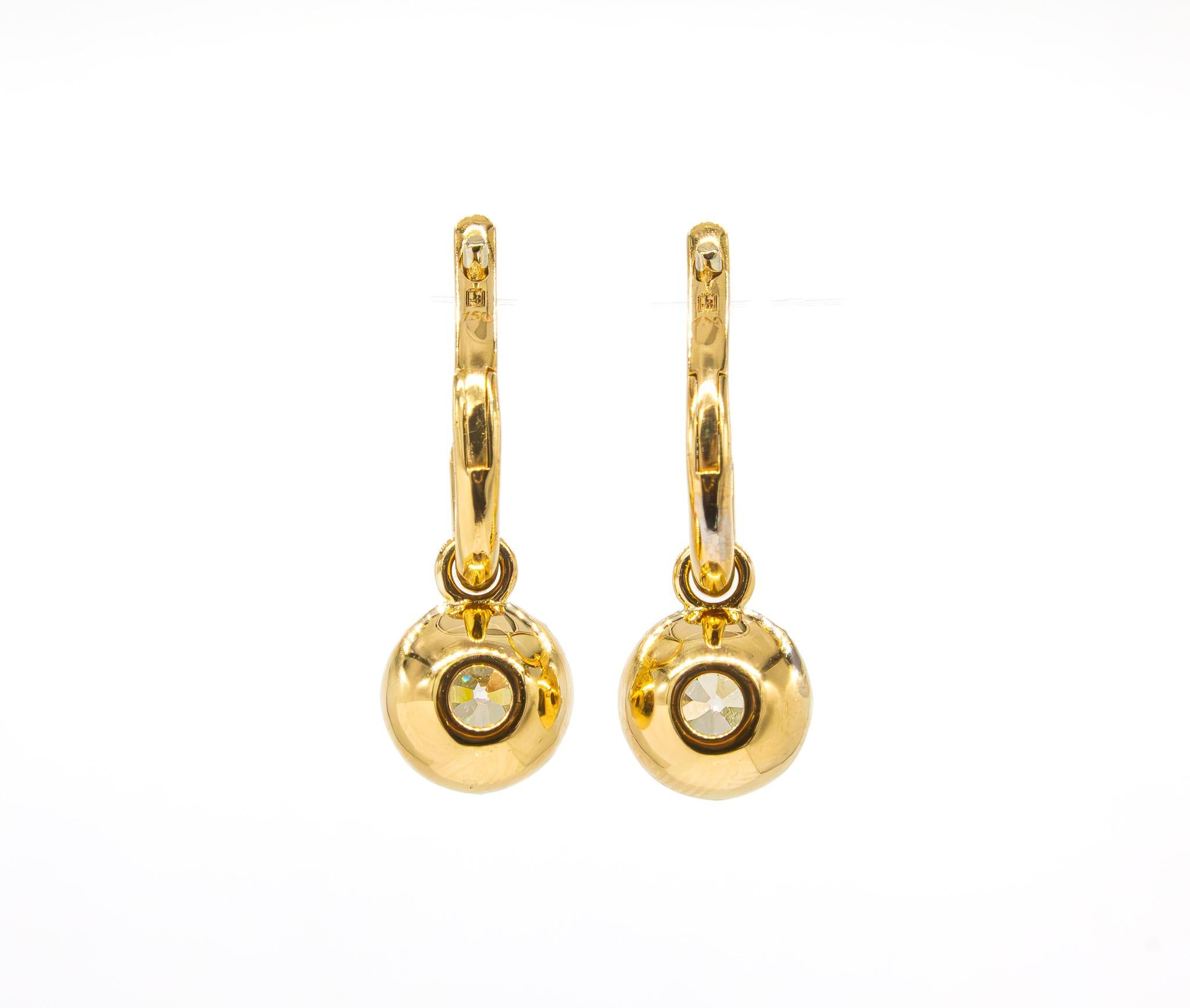 J. Birnbach GIA Certificado 1,07 Quilates Total Antiguo Europeo Diamante Huggie Hoops Corte europeo antiguo en venta