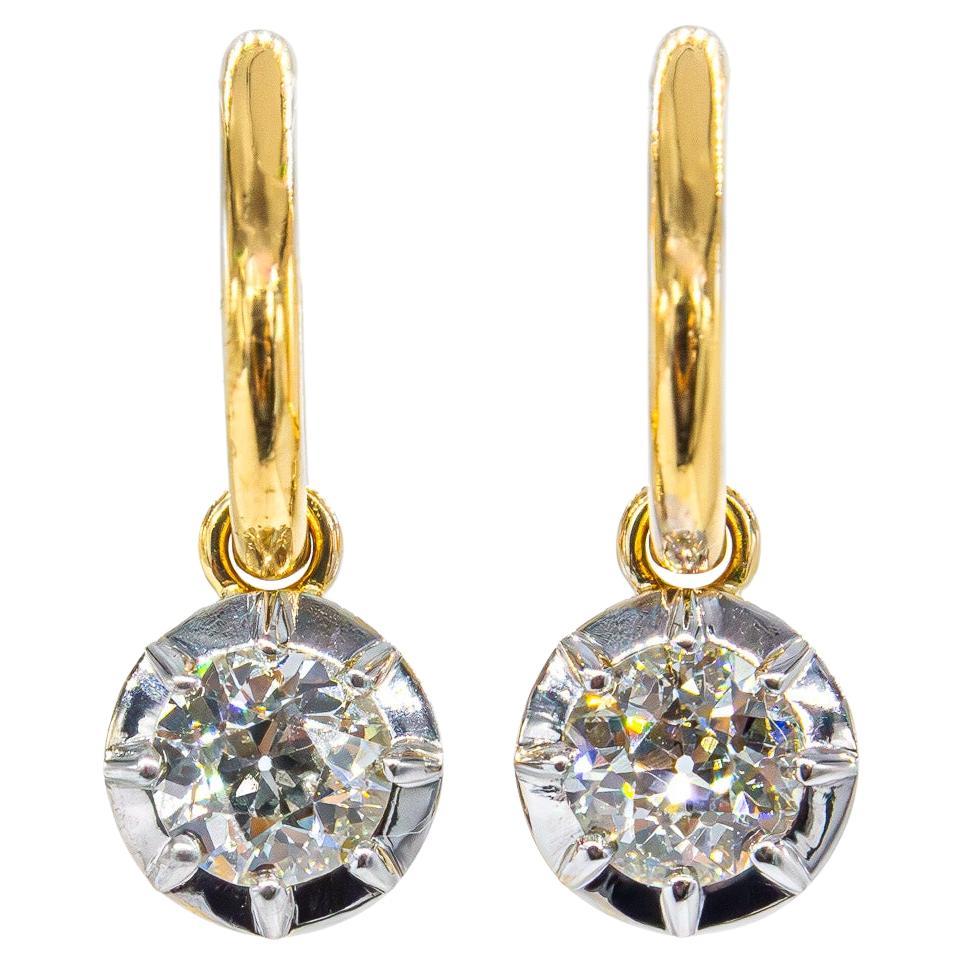 J. Birnbach GIA Certified 1.07 Carat Total Old European Diamond Huggie Hoops