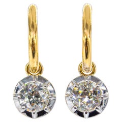 J. Birnbach GIA Certified 1.07 Carat Total Old European Diamond Huggie Hoops