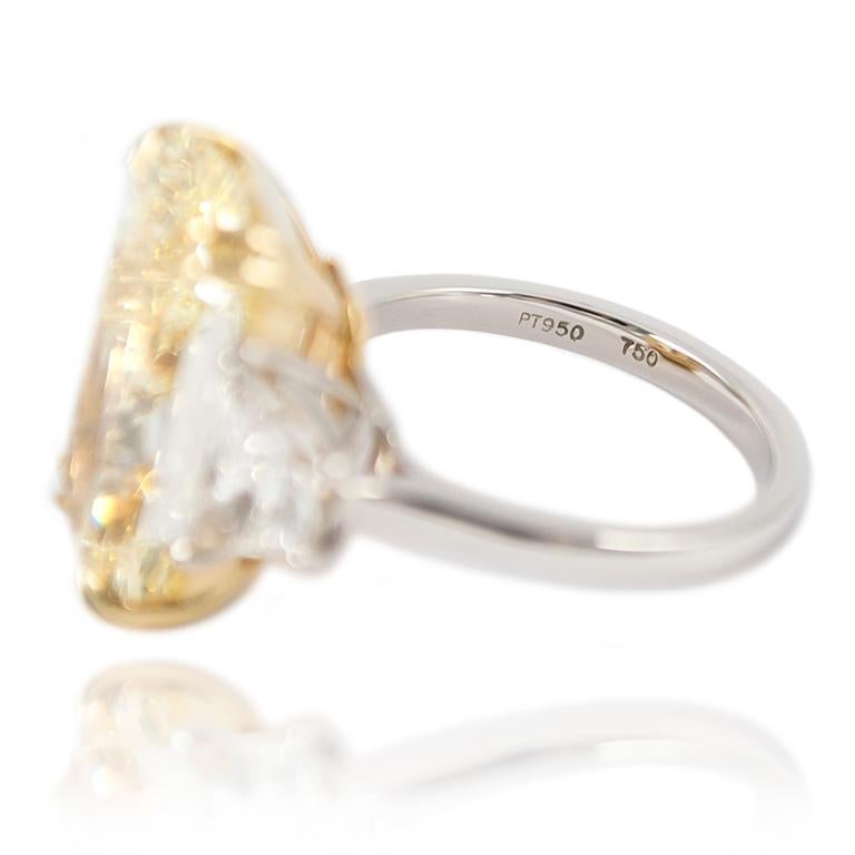 Women's or Men's J. Birnbach GIA Certified 12.26 Fancy Yellow Radiant Diamond Three-Stone Ring