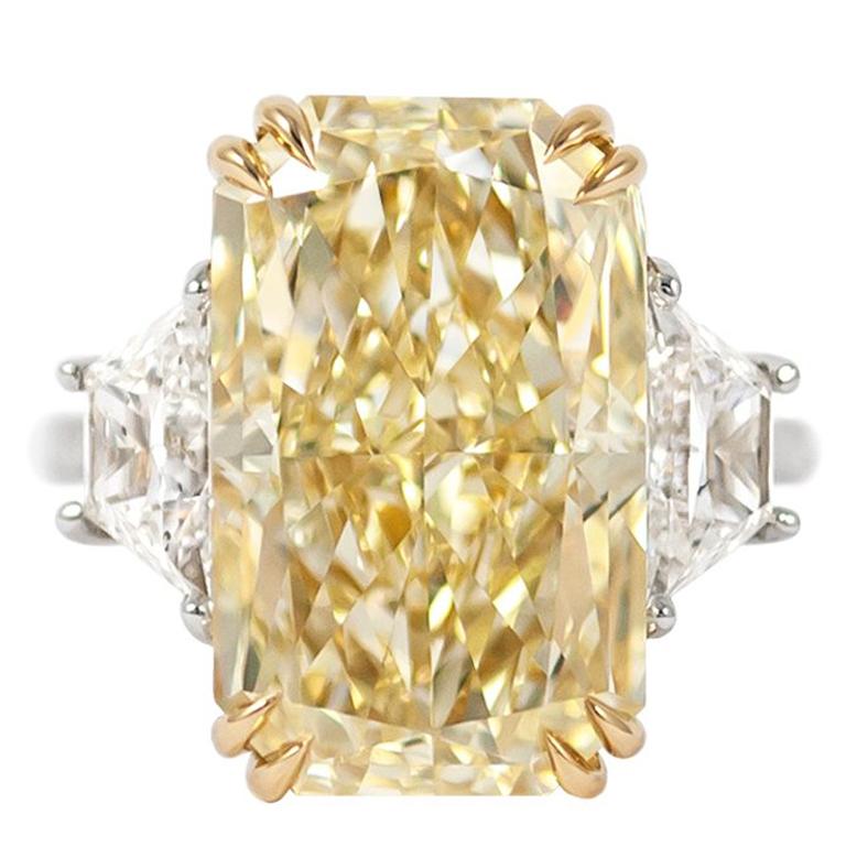 J. Birnbach GIA Certified 12.26 Fancy Yellow Radiant Diamond Three-Stone Ring
