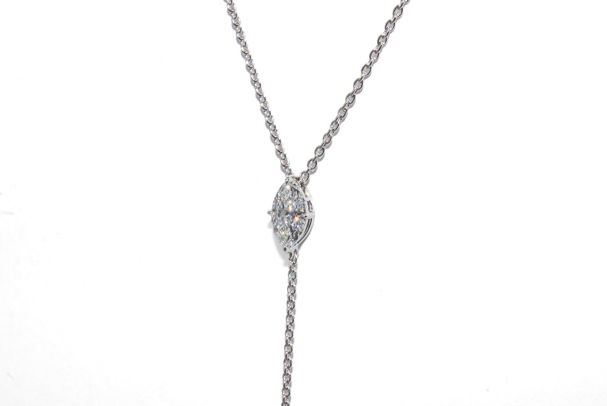 Contemporary J. Birnbach GIA Certified 1.42 Carat Total Marquise Diamond Lariat Necklace For Sale