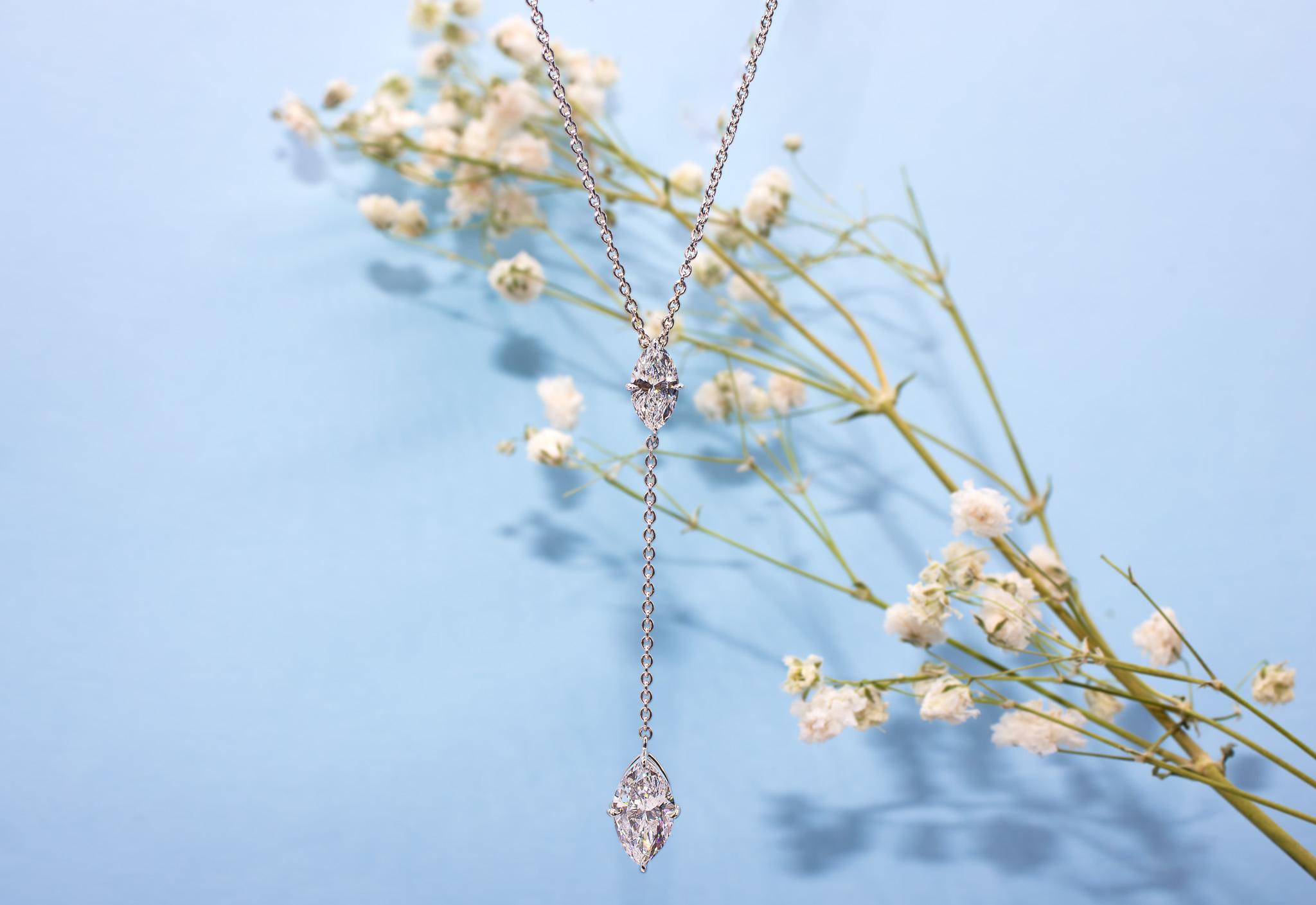 Women's or Men's J. Birnbach GIA Certified 1.42 Carat Total Marquise Diamond Lariat Necklace For Sale