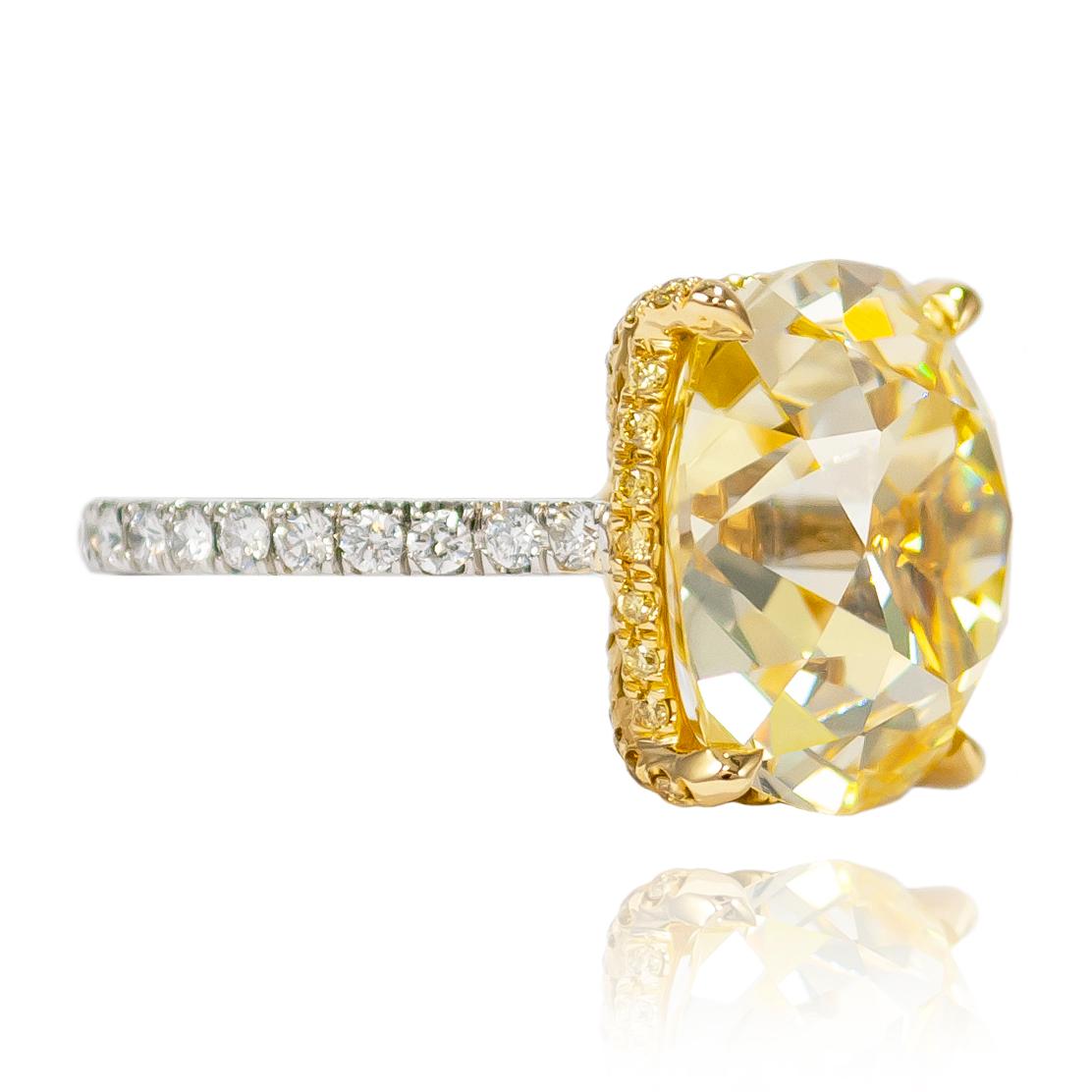 Women's or Men's J. Birnbach GIA Certified 14.46 Carat Fancy Intense Yellow Old Mine Diamond Ring