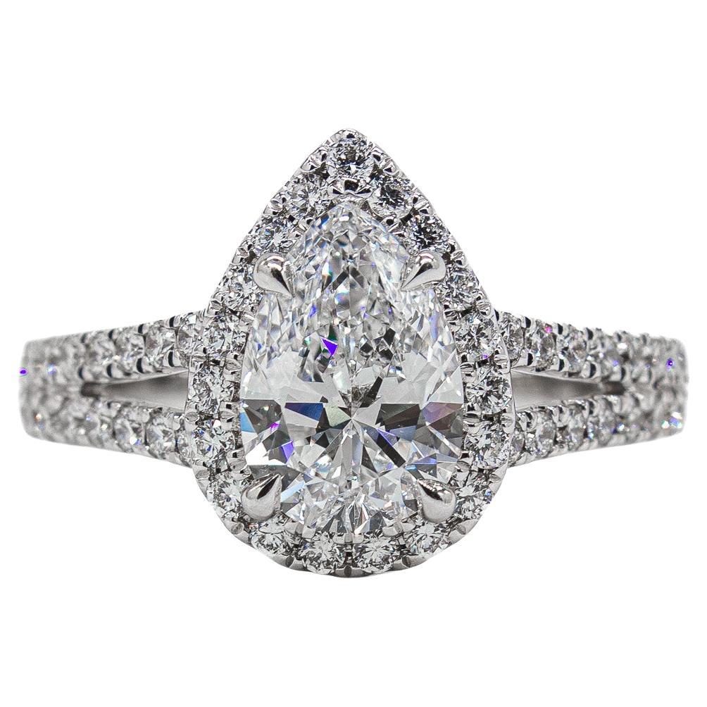 J. Birnbach GIA Certified 1.50 Carat E VVS2 Pear Shape Diamond Solitaire Ring For Sale