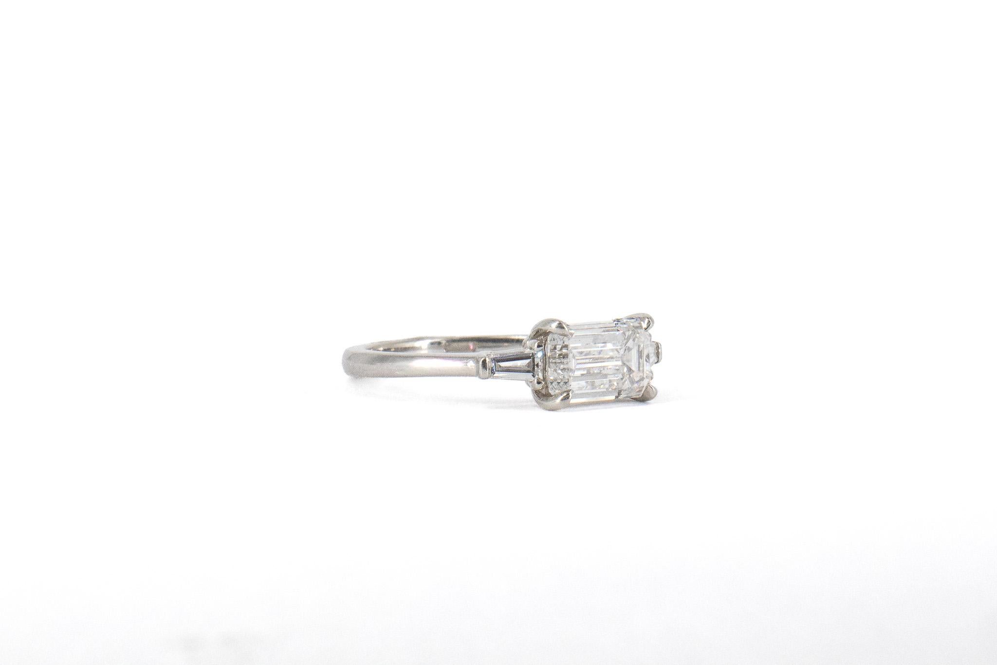 J. Birnbach GIA Certified 1.51 Carat E VS1 Emerald Cut Diamond Three-Stone Ring For Sale 5