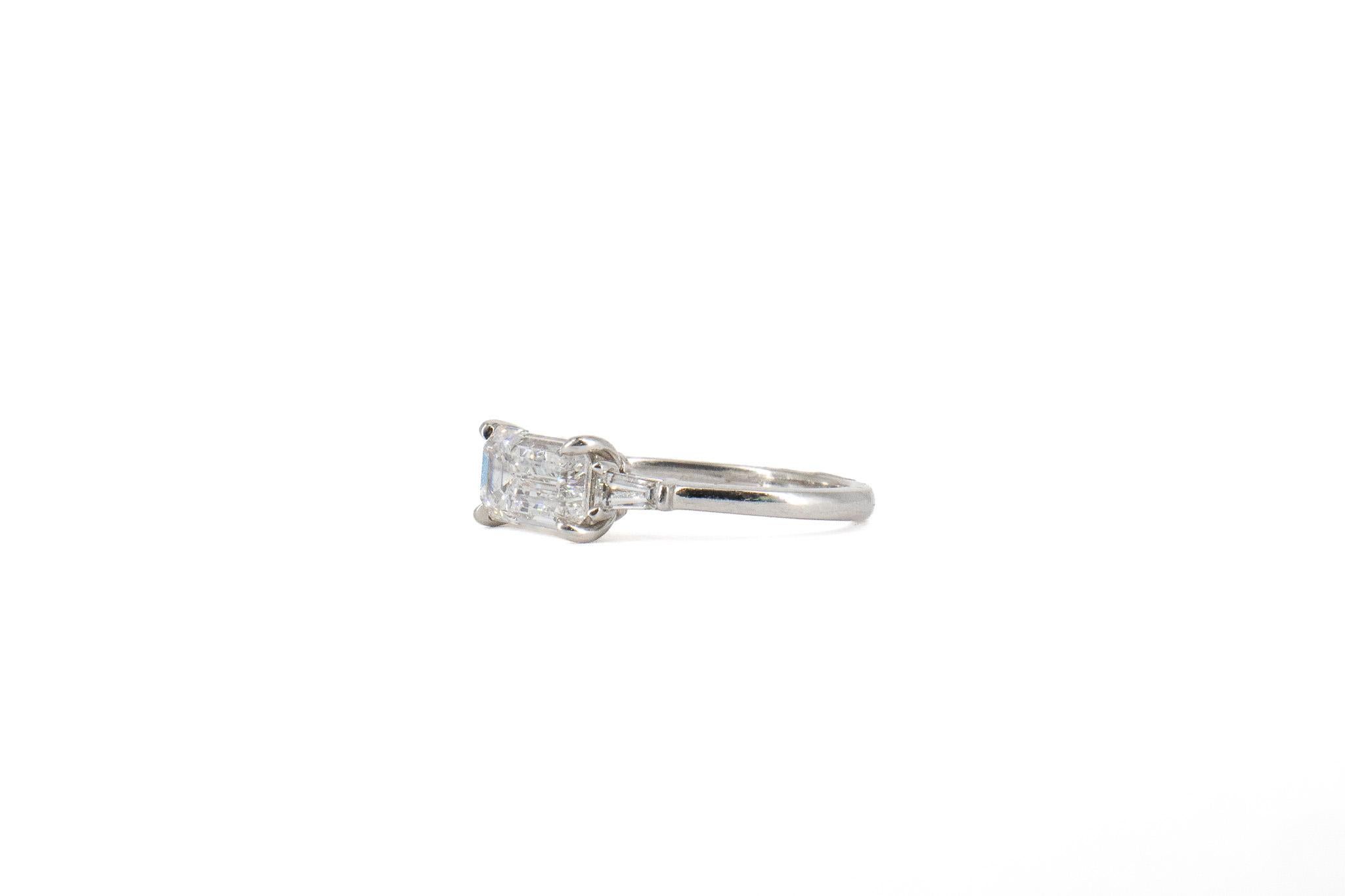 J. Birnbach GIA Certified 1.51 Carat E VS1 Emerald Cut Diamond Three-Stone Ring For Sale 3
