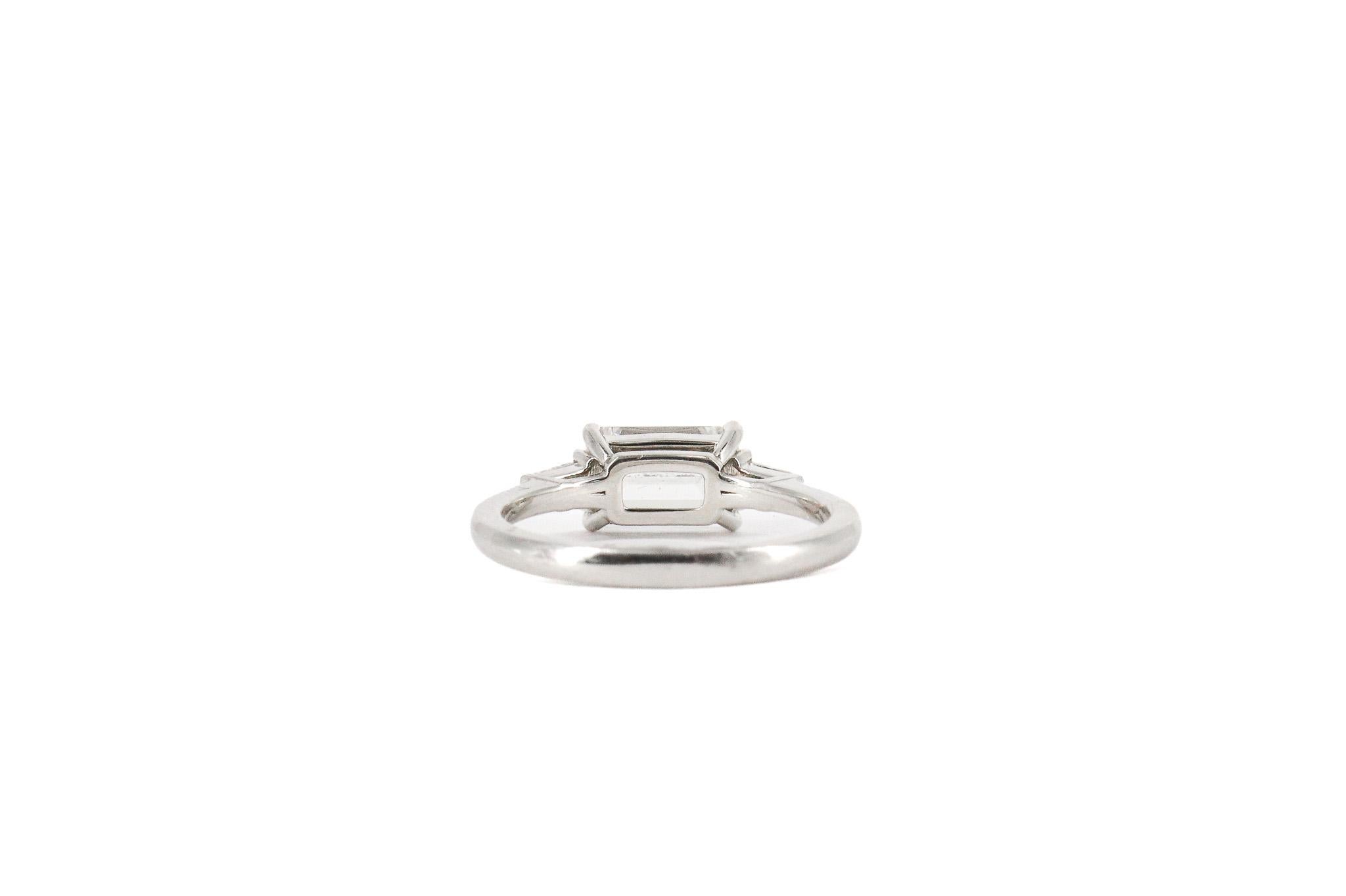 J. Birnbach GIA Certified 1.51 Carat E VS1 Emerald Cut Diamond Three-Stone Ring For Sale 4
