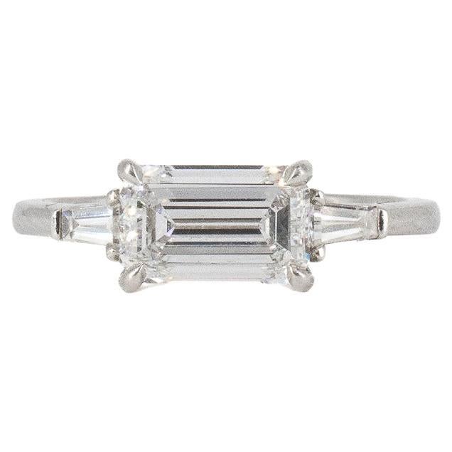 J. Birnbach GIA Certified 1.51 Carat E VS1 Emerald Cut Diamond Three-Stone Ring For Sale