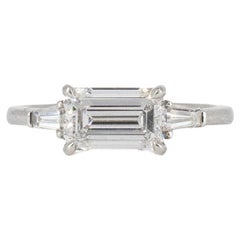 J. Birnbach GIA Certified 1.51 Carat E VS1 Emerald Cut Diamond Three-Stone Ring