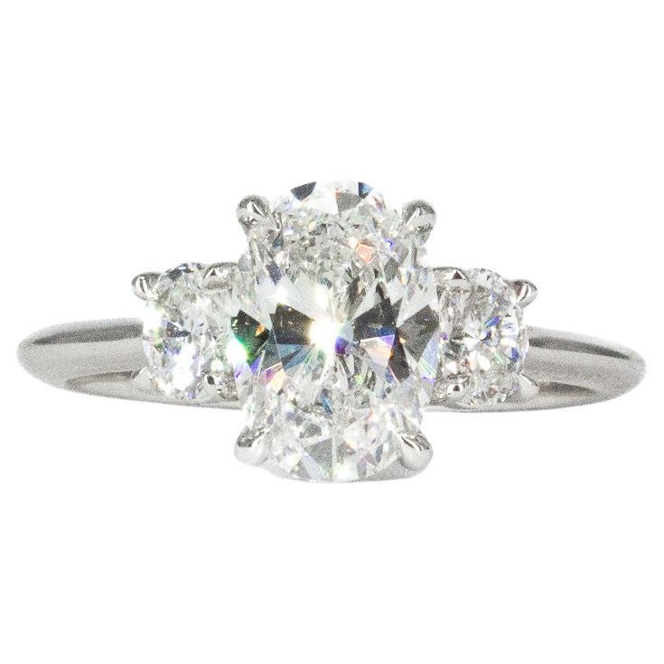 J. Birnbach GIA Certified 1.51 Carat F SI1 Oval Three Stone Ring