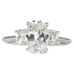 J. Birnbach GIA Certified 1.51 Carat F SI1 Oval Three Stone Ring