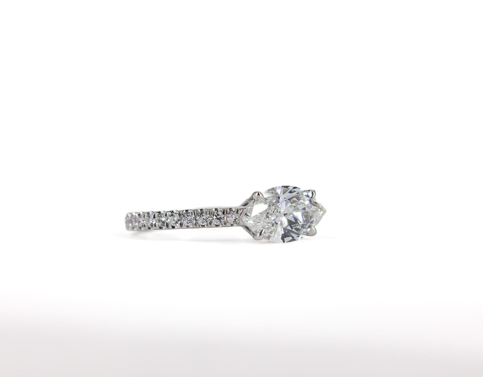 Contemporary J. Birnbach GIA Certified 1.52 Carat Marquise Diamond East-West Engagement Ring For Sale