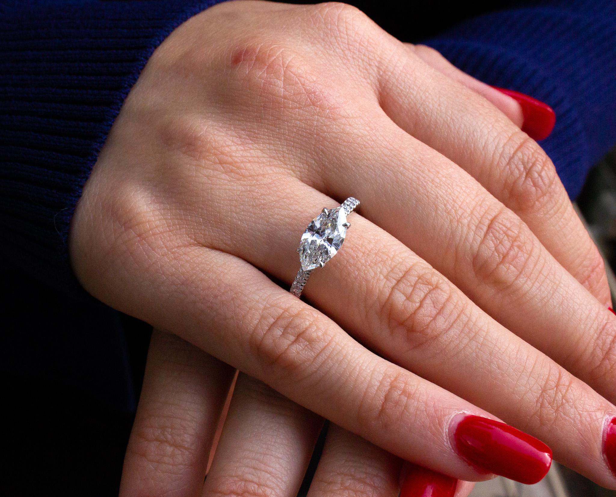 Marquise Cut J. Birnbach GIA Certified 1.52 Carat Marquise Diamond East-West Engagement Ring For Sale