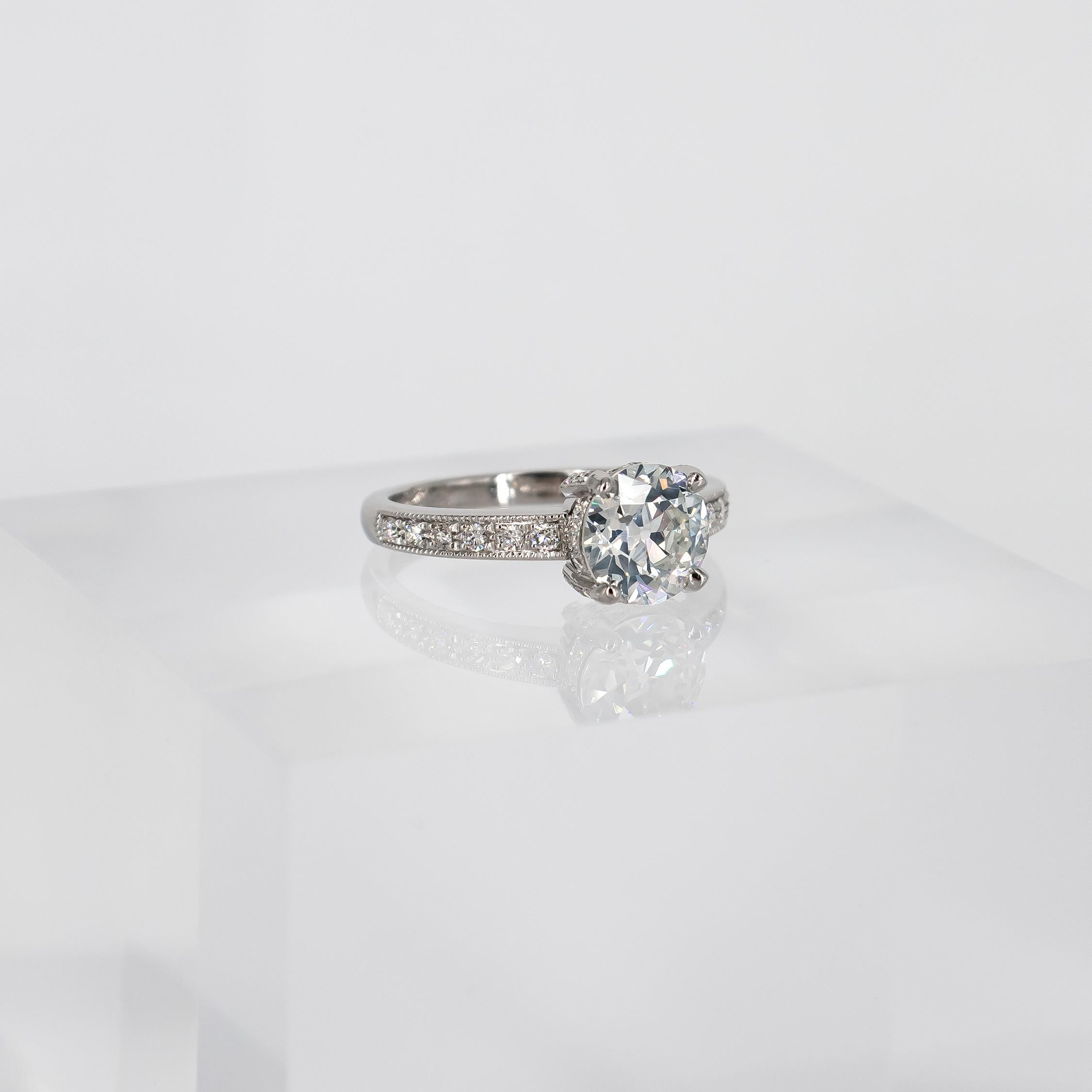Art déco J. Birnbach GIA Certified 1.54 Carat Old European Cut Diamond Pavé Ring en vente