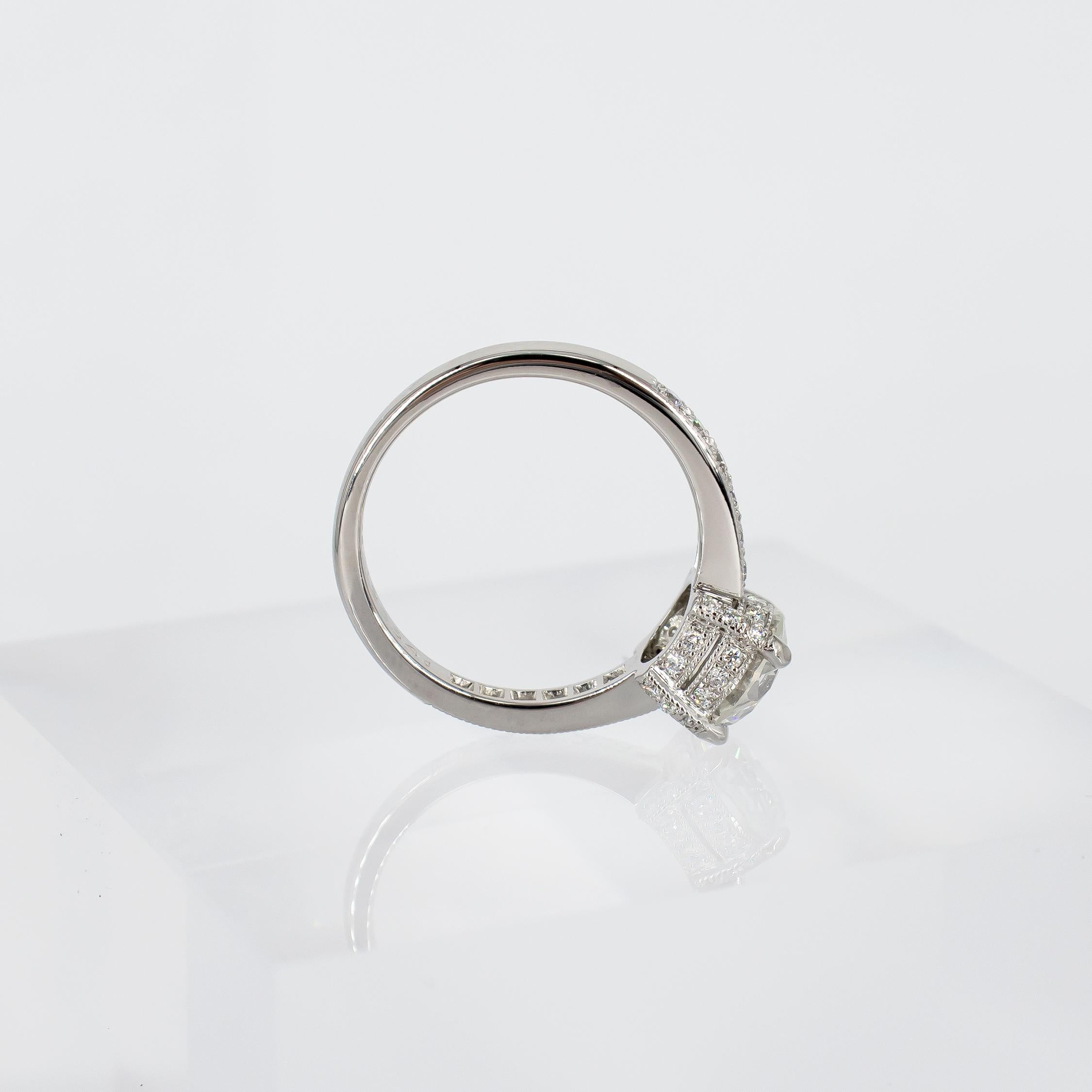 Round Cut J. Birnbach GIA Certified 1.54 Carat Old European Cut Diamond Pavé Ring For Sale