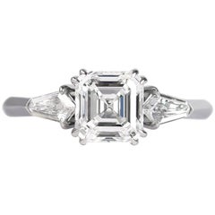 Antique J. Birnbach GIA Certified 1.60 Carat Asscher Cut Diamond Three-Stone Ring