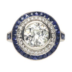 J. Birnbach GIA Certified 1.68 Carat Old European Cut and Sapphire Vintage Ring