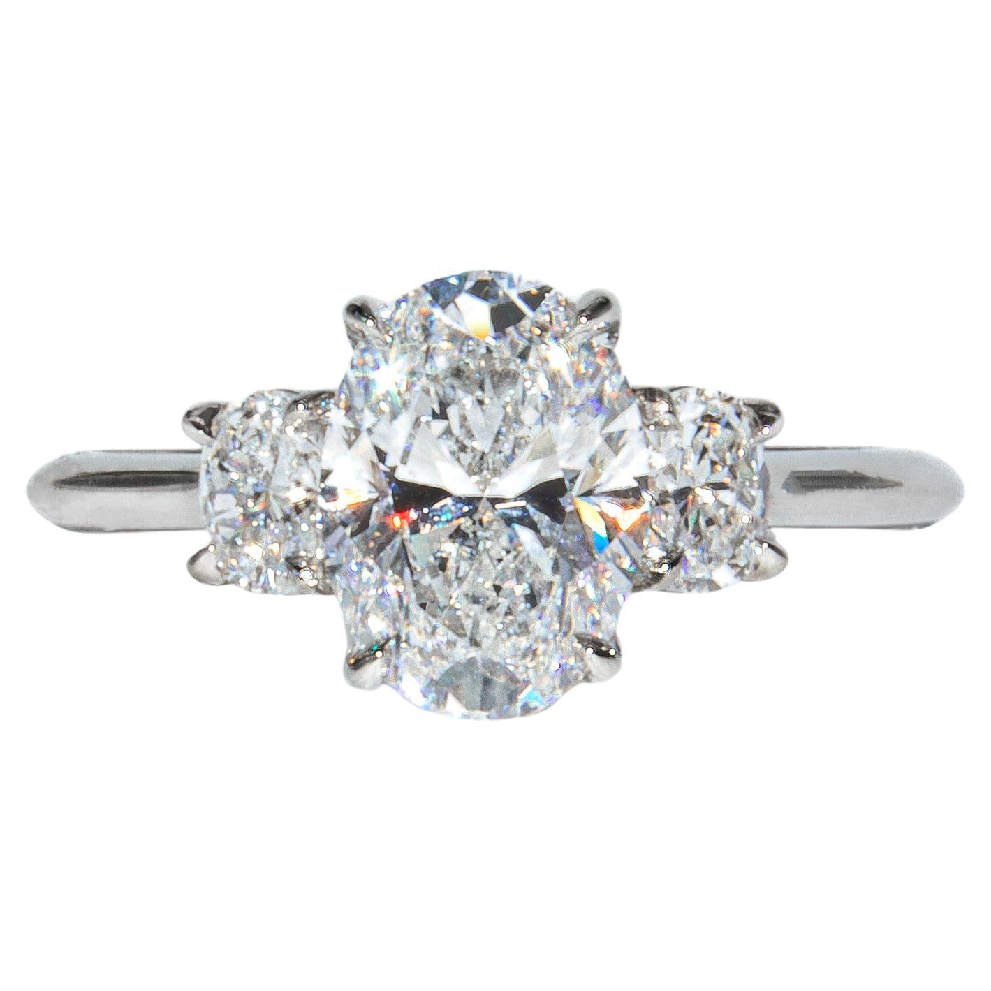 J. Birnbach GIA Certified 1.70 Carat D VS1 Oval Diamond Three-Stone Ring