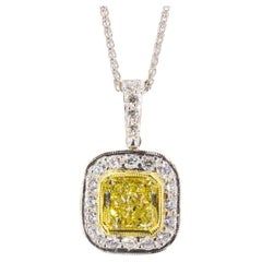 J. Birnbach GIA Certified 1.78 Carat Fancy Yellow Radiant Diamond Necklace