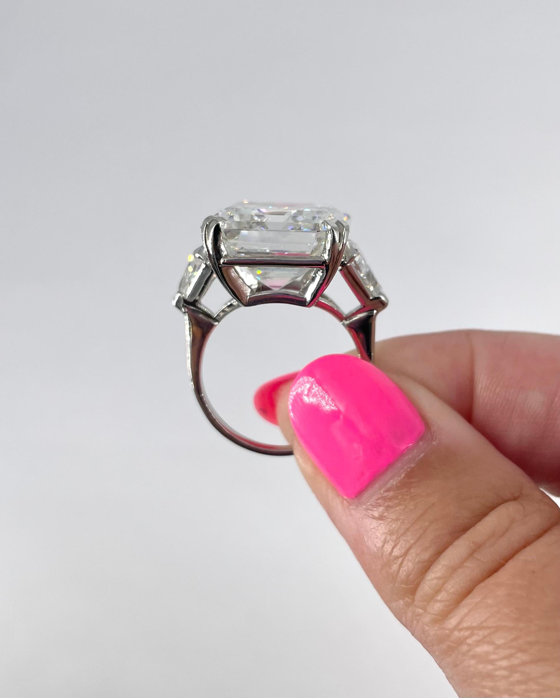 J. Birnbach 18.04 Carat Emerald Cut Diamond Engagement Ring with Trillions In New Condition For Sale In New York, NY