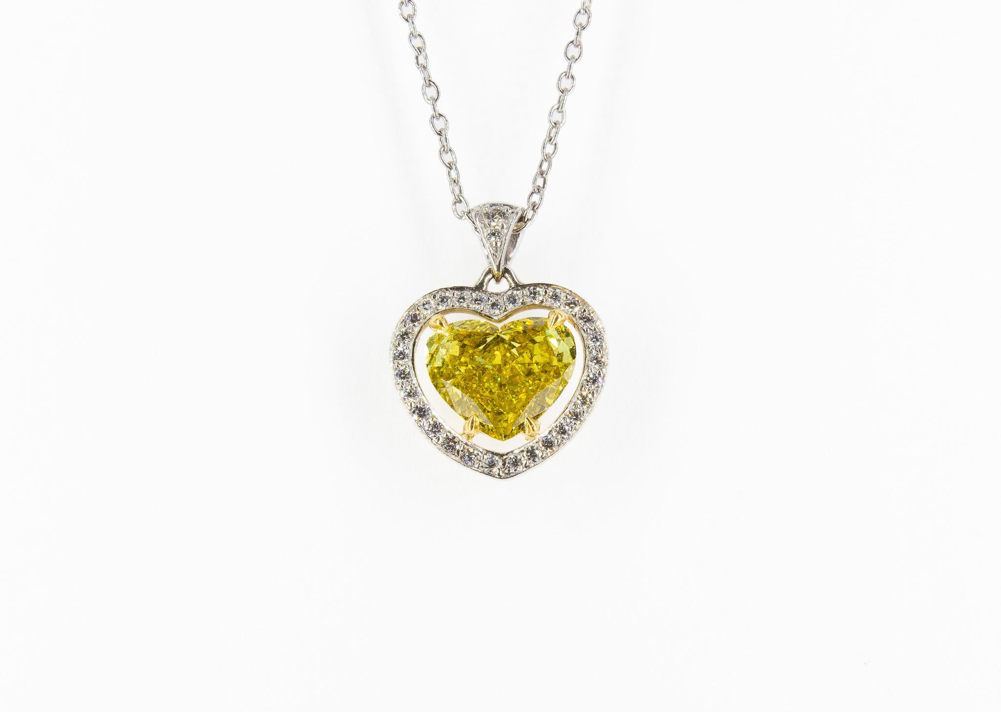 J. Birnbach GIA Certified 1.82 Carat Fancy Yellow Heart Shape Diamond Necklace For Sale 1