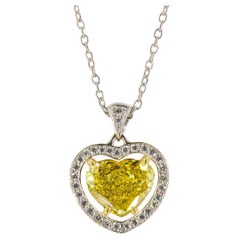 J. Birnbach GIA Certified 1.82 Carat Fancy Yellow Heart Shape Diamond Necklace