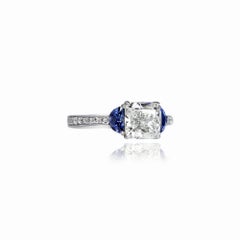 J. Birnbach GIA 1.84 carat FVS1 Cushion Diamond and Sapphire Three-Stone Ring