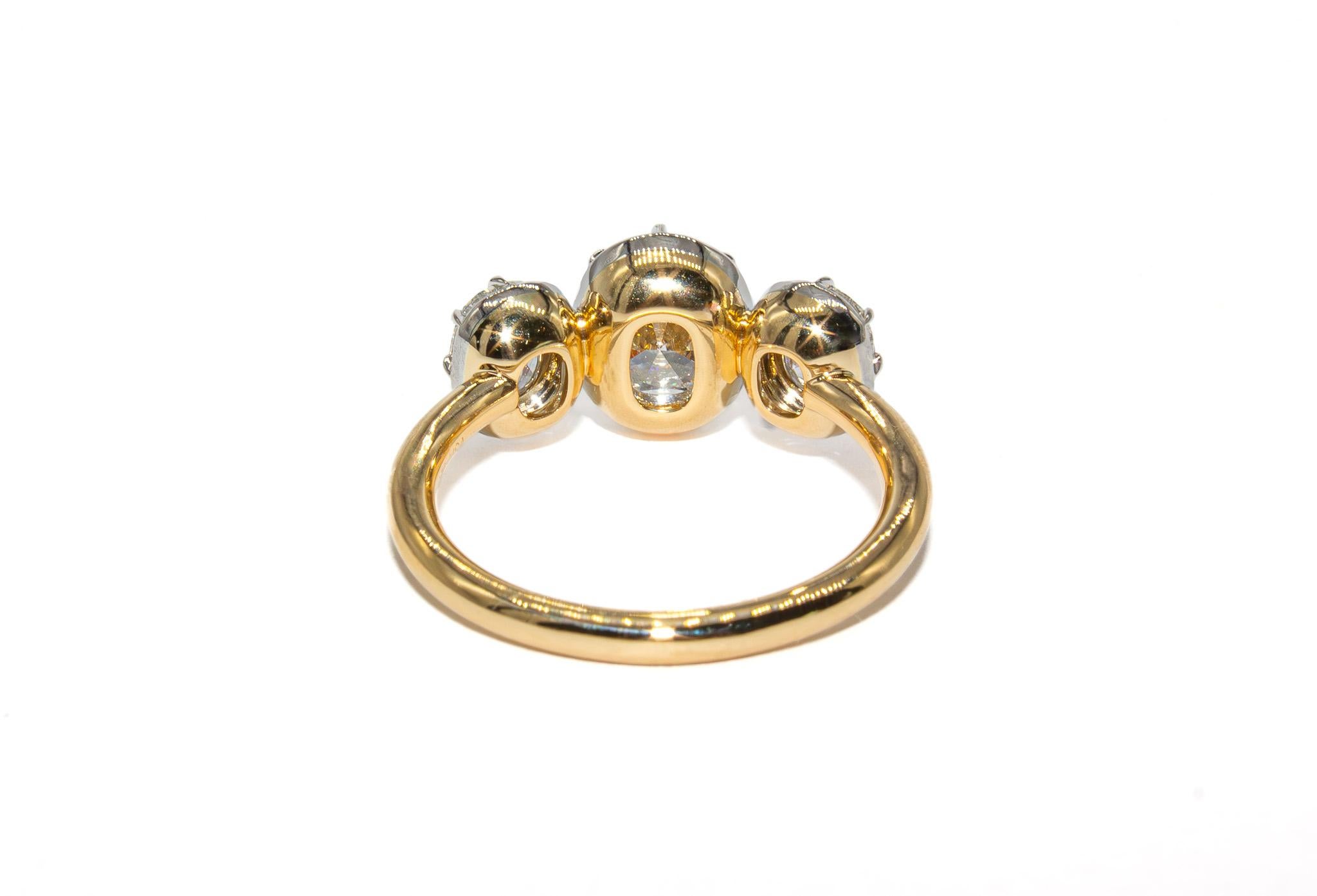 J. Birnbach Anillo de tres piedras con diamante talla antigua total certificado por el GIA de 1,85 quilates Talla antigua en venta