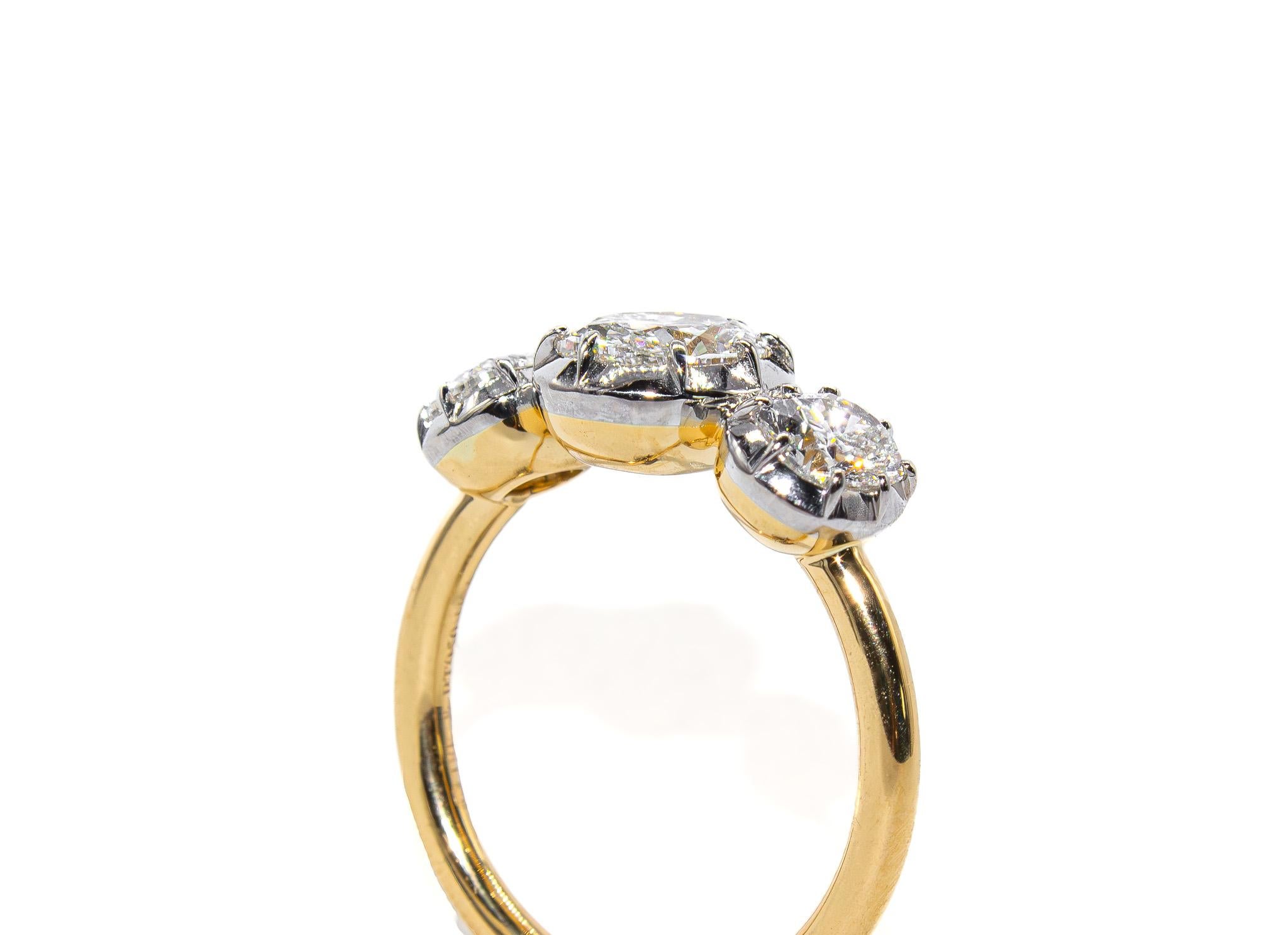 J. Birnbach Anillo de tres piedras con diamante talla antigua total certificado por el GIA de 1,85 quilates en Nuevo estado para la venta en New York, NY