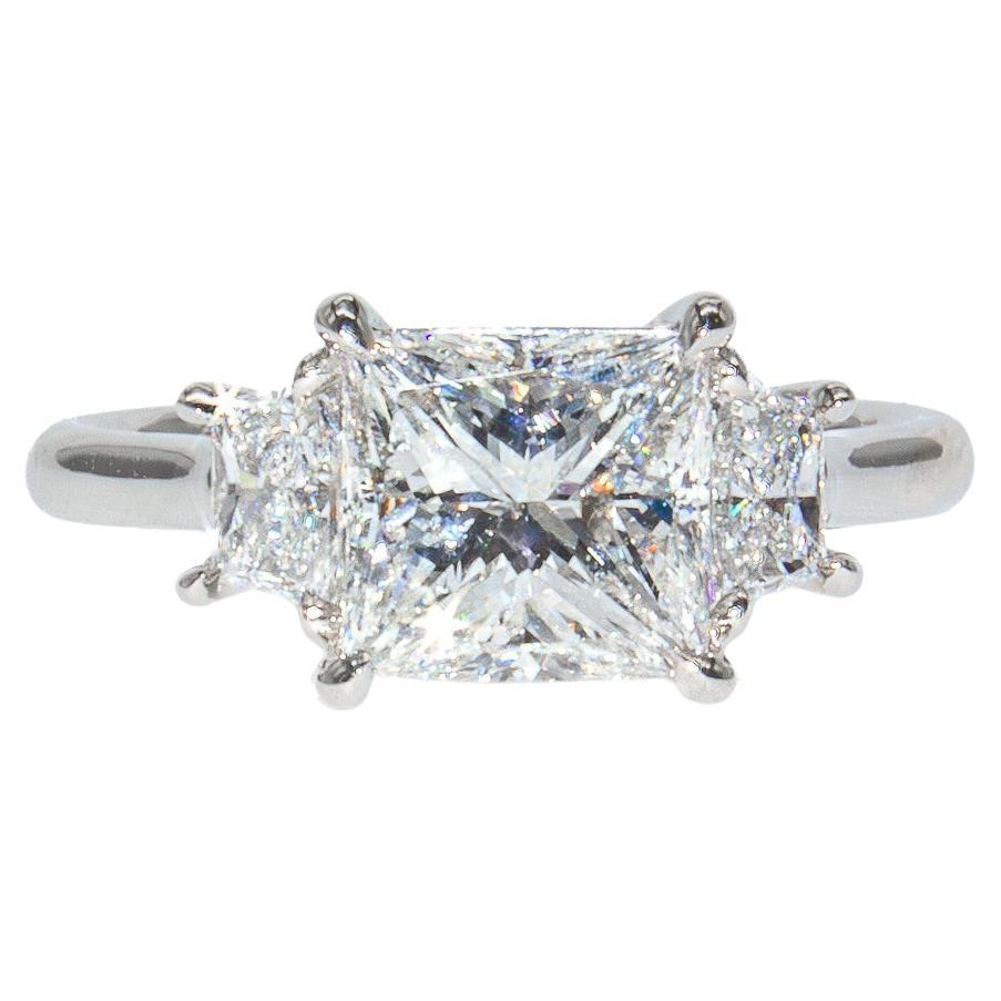 J. Birnbach Anillo de tres piedras con diamante talla princesa de 1,86 quilates certificado por el GIA