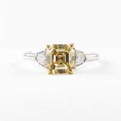 J. Birnbach GIA Certified 1.94 carat Fancy Yellow Asscher Cut Diamond Ring