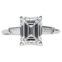 J. Birnbach GIA Certified 2.01 Carat H SI2 Emerald Cut Diamond Three-Stone Ring