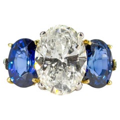 J. Birnbach GIA Certified 2.01 Carat Oval Diamond and Sapphire Three-Stone Ring