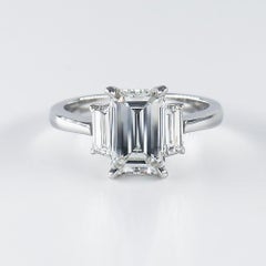 J. Birnbach 2.02 Carat G VS2 Emerald Cut Diamond Three-Stone Engagement Ring