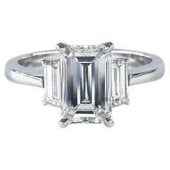 J. Birnbach 2.02 Carat G VS2 Emerald Cut Diamond Three-Stone Engagement Ring