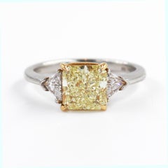 J. Birnbach GIA Certified 2.03 ct Fancy Yellow Radiant Diamond Three Stone Ring