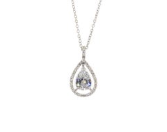 J. Birnbach GIA Certified 2.03 Carat Pear Shape Diamond Halo Pendant Necklace