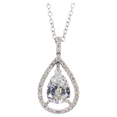 J. Birnbach GIA Certified 2.03 Carat Pear Shape Diamond Halo Pendant Necklace