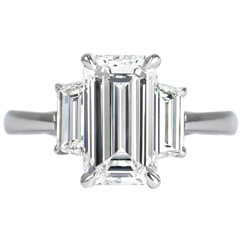 J. Birnbach GIA Certified 2.04 Carat Emerald Cut Diamond Three-Stone Ring