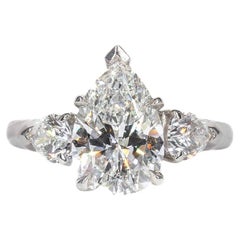 J. Birnbach GIA Certified 2.04 Carat F VS2 Pear Shape Diamond Three-Stone Ring