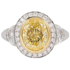 J. Birnbach GIA Certified 2.07 Carat Fancy Yellow Oval Diamond Ring