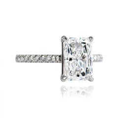 J. Birnbach 2.08 Carat D VS1 Radiant Cut Diamond Pave Solitaire Ring